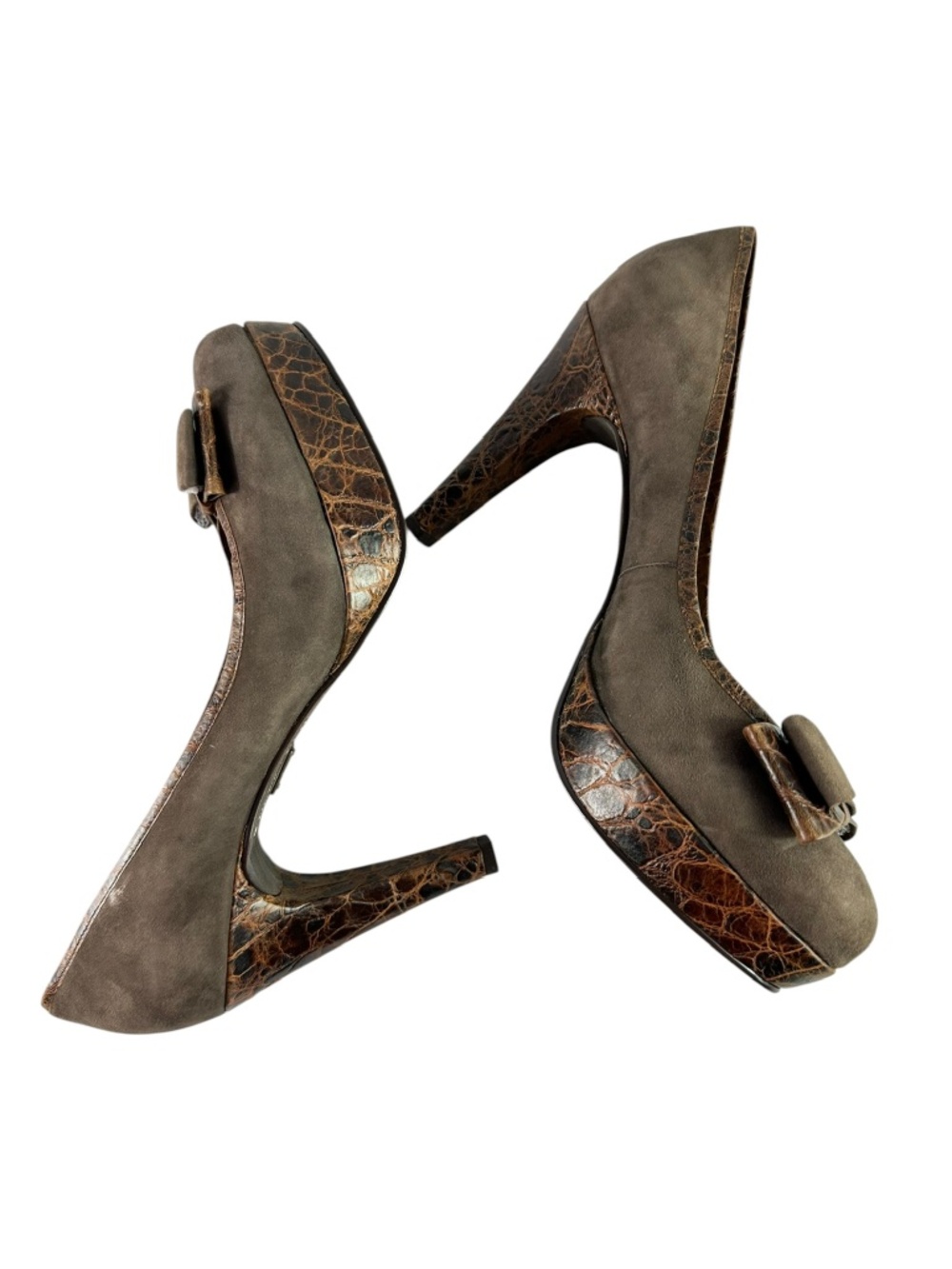 Genuine Schuler & Sons Brown Suede Leather Bow Platform High Heel Pumps 10 B